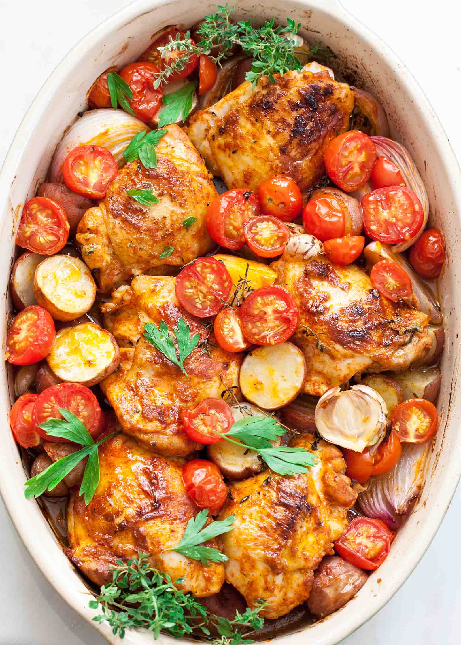 One-Pan Paprika Chicken with Potatoes and Tomatoes